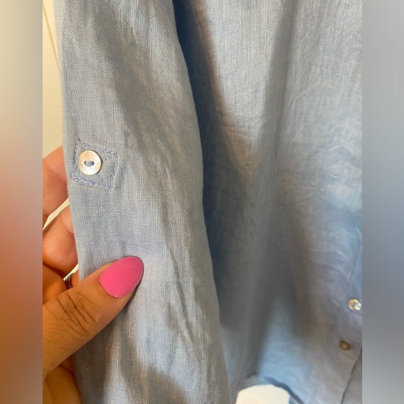Sigrid Olsen 100% linen button up tunic top shirt Size 1X baby blue - Picture 7 of 8